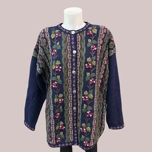 Vintage Floral Cottagecore 3D Buttondown Cardi Sweater by Tulchan sz L/XL Wool